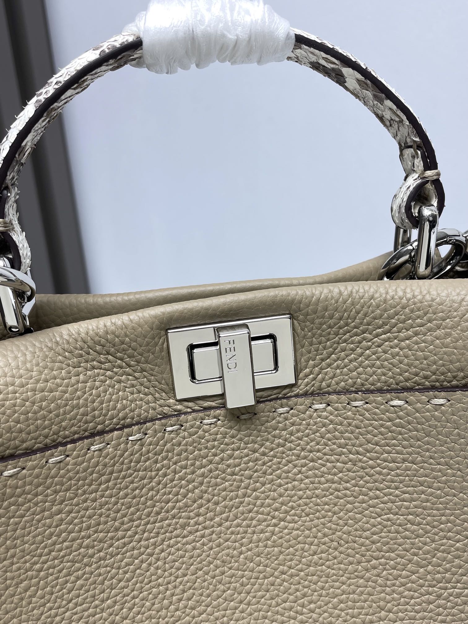 Fendi Peekaboo ISeeU Mini Grey Selleria Bag with 1048 Hand-sewn Topstitches